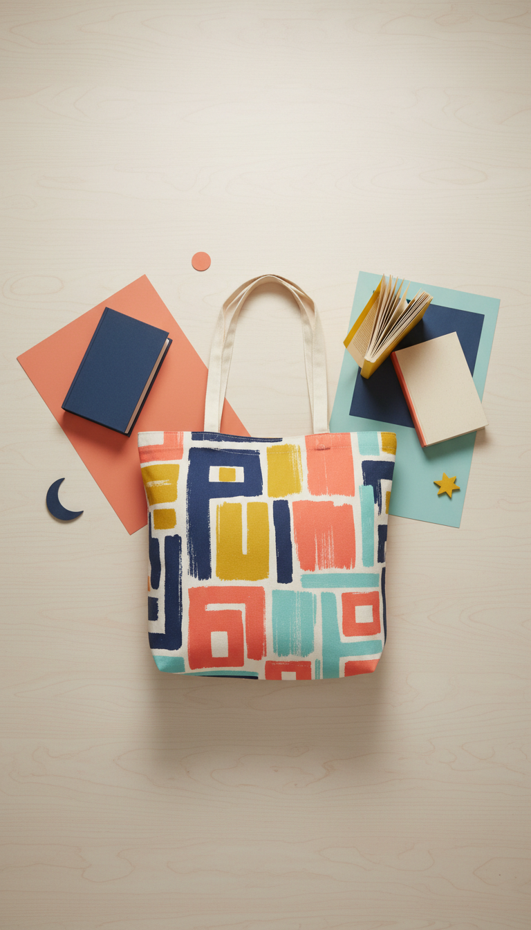 Tote bag coton motif graphique livres